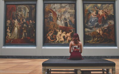 A woman in a museum