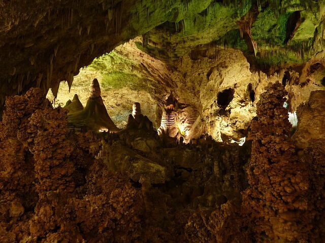 Lit up underground cave