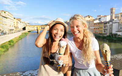 Two women with gelato in Florence