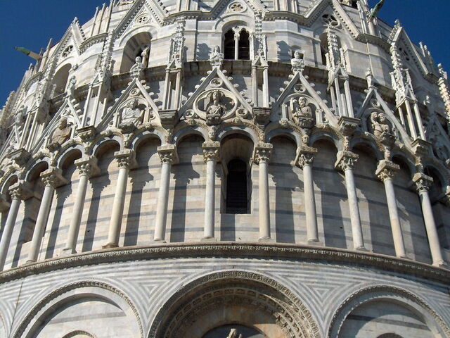 Detail of the facade of the Baptistery of Pisa