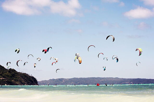 Kite surfing in the sea