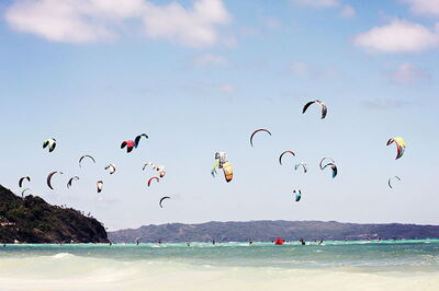 Kite surfing in the sea