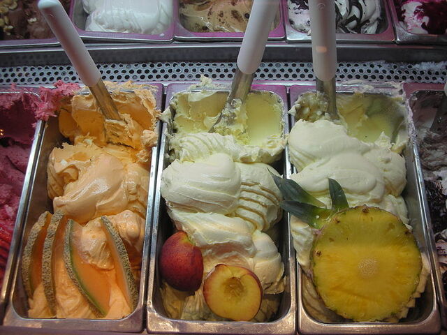 Selection of gelato in a shop