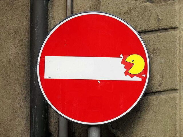 Sign with Pac-man by CLET