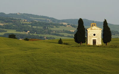 View of the hills surrounding the Vitaleta Chapel