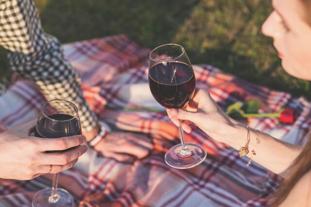 A couple drinking wine