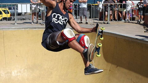 Skateboarding on a ramp