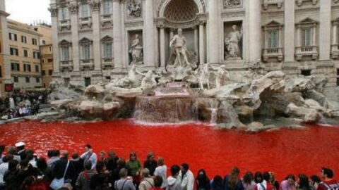 Trevi Fountain Runs Red