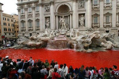 Trevi Fountain Runs Red