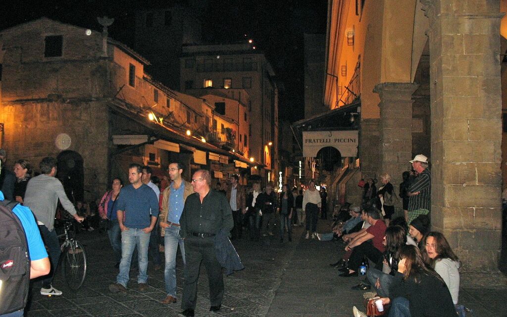 The Crowded Pontevecchio at Night - Florence