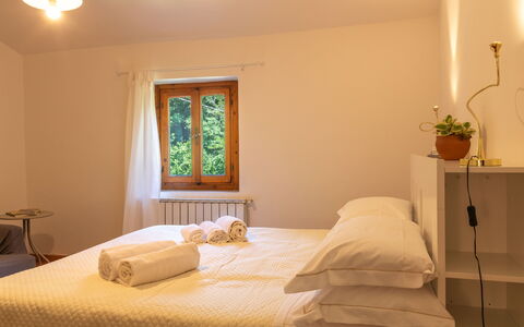 Podere Il Doccio: Bed, Bedroom, Bed Sheet, Interior Design, Wall, Bedding, Furniture, Wood, Floor, Flooring