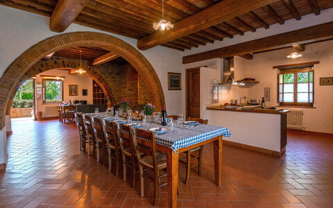 Villa Il Prato: Furniture, Table, Chair, Kitchen & Dining Room Table, Dining Room, Home, Room, Brick, Wood Stain, Houseplant