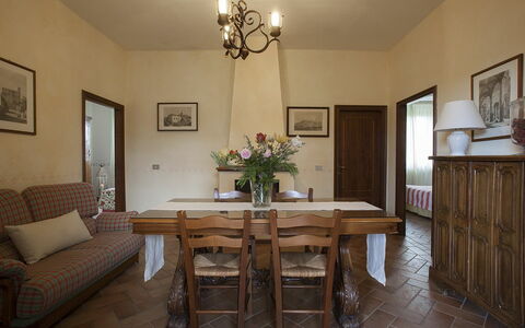 Fattoria Di Quercia Al Poggio: Room, Furniture, Property, Interior Design, Building, Floor, Table, Ceiling, Hardwood, Dining Room