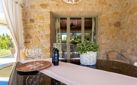 Villa Melinda: Property, Room, Building, Real Estate, Table, Furniture, House, Interior Design, Villa, Dining Room