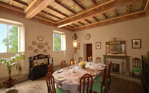 Villa Del Conte: Property, Room, Building, Ceiling, Dining Room, Interior Design, Furniture, House, Real Estate, Table
