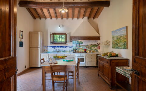 Villa La Collina: Cabinetry, Table, Furniture, Property, Countertop, Chair, Wood, Kitchen, Interior Design, Drawer