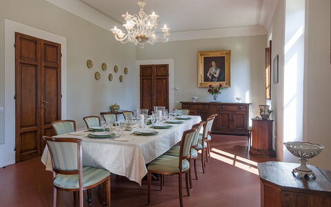 Villa Le Volte: Room, Property, Dining Room, Furniture, Interior Design, Building, Table, Ceiling, Real Estate, House