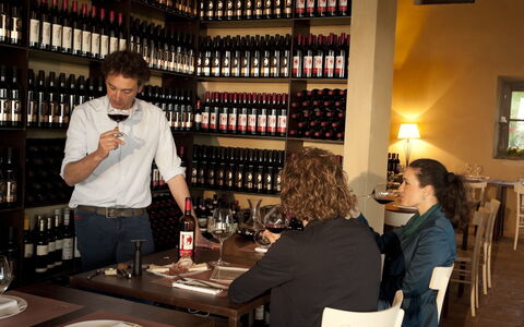 Villa Mandorlo: Table, Tableware, Bottle, Shelf, Wine, Barware, Drinkware, Chair