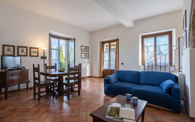 Appartamento Glicine in Siena, Pool Use, Ac: Table, Furniture, Property, Couch, Picture Frame, Azure, Wood, Window, Interior Design, Living Room