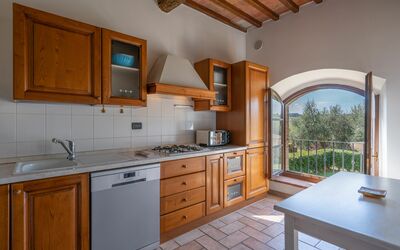 Appartamento Papavero in Siena, Pool Use, Ac: Cabinetry, Countertop, Building, Furniture, Property, Sink, Chair, Drawer, Kitchen, Wood