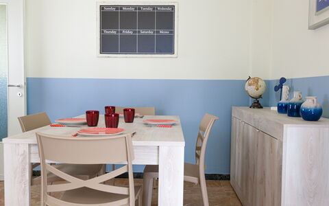 Giulia Apartment - Levanto: Table, Furniture, Building, Blue, Wood, Window, Picture Frame, Interior Design, Floor