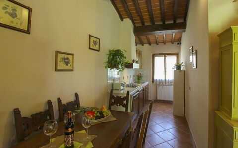 Villa le Balze: Furniture, Interior Design, Flooring, Ceiling, Kitchen & Dining Room Table, Table, Floor, Room, Dining Room, Chair