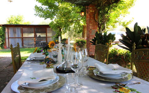 Galleria di Brolio: Plant, Tableware, Table, Property, Furniture, Dishware, Stemware, Tablecloth, Decoration, Drinkware