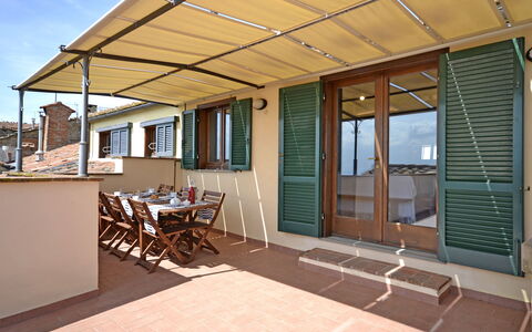 Terrazza Cortonese: Property, Building, Real Estate, Home, House, Roof, Porch, Shade, Room, Ceiling