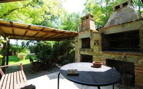 Villa Gioiosa: Furniture, Table, Plant, Tree, Outdoor Table, Building, Outdoor Furniture, Interior Design, Wood, Shade