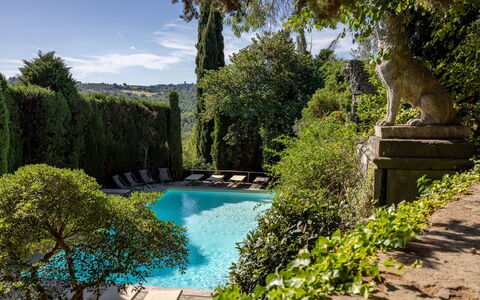 Montegufoni: Swimming Pool, Shrub, Garden, Eco Hotel, Landscaping, Estate, Outdoor Furniture, Resort, Hacienda, Villa