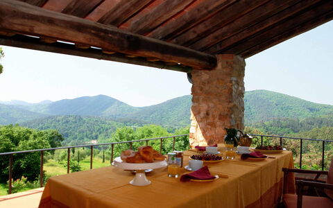 Compignano Barn: Property, Room, House, Resort, Vacation, Building, Tree, Mountain, Landscape, Rural Area