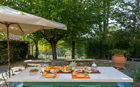 Casa La Rotta: Table, Backyard, Patio, Furniture, Real Estate, Tree, Leisure, Restaurant, Building, House