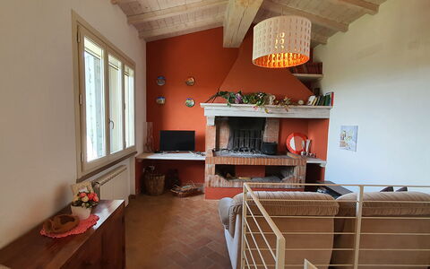Podere San Martino: Property, Building, Window, Shelf, Shelving, Wood, Orange, Interior Design, Living Room, Flooring
