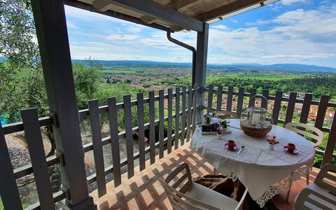 Podere San Martino: Sky, Cloud, Furniture, Table, Chair, Interior Design, Fence, Wood, Porch, Cottage