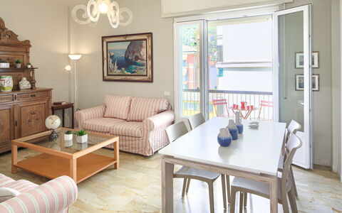 Giulia Apartment 2 - Levanto: Table, Furniture, Property, Picture Frame, Couch, Azure, Chair, Interior Design, Lighting, Living Room