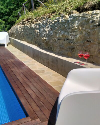 Villa Fusai: Swimming Pool, Property, Wall, Leisure, Design, Outdoor Furniture, Sunlounger, Furniture, Wood, Deck