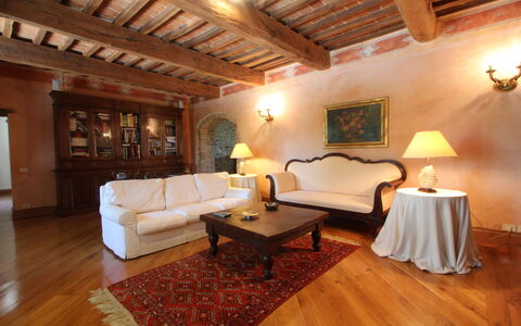 Villa Venanzo: Room, Property, Building, Furniture, Interior Design, Ceiling, Living Room, Wood Flooring, Floor, Hardwood