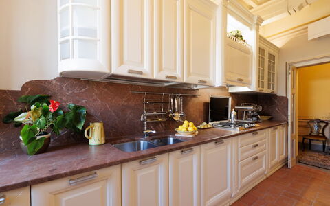 Appartamento Zefferini: Cabinetry, Property, Countertop, Interior Design, Wood, Flower, Floor, Flooring, Kitchen Appliance, Wood Stain