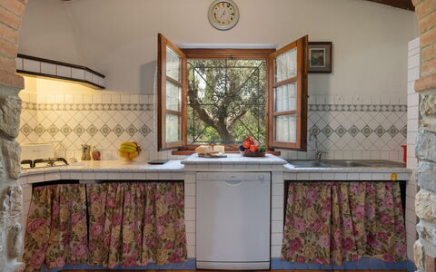 Villa Il Cipresso: Countertop, Building, Wood, Table, Kitchen, Interior Design, Floor, Flooring, Cabinetry, Houseplant