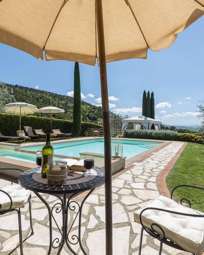 Villa Manuela: Property, Real Estate, Patio, Umbrella, Table, Building, Shade, Home, Outdoor Table, Furniture