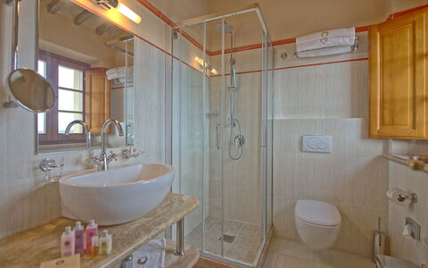 Villa Le Buche: Mirror, Plumbing Fixture, Sink, Property, Tap, Bathroom, Building, Purple, Interior Design