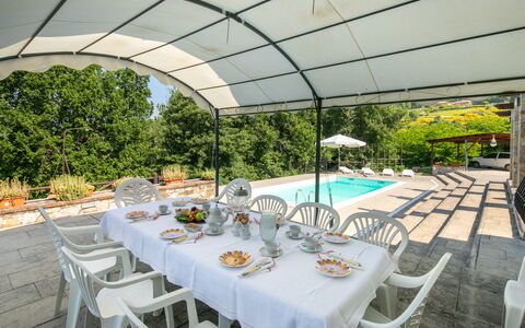Grezzano Villa: Table, Furniture, Tableware, Property, Chair, Plant, Dishware, Tablecloth, Outdoor Furniture, Outdoor Table