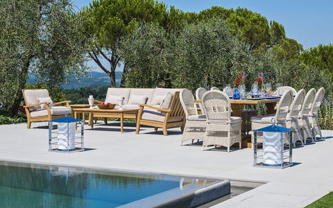 Villa Di Corazzano: Furniture, Sky, Water, Chair, Swimming Pool, Table, Tree, Outdoor Furniture, Plant, Shade