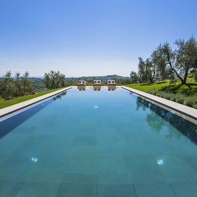 Villa Di Corazzano: Water, Plant, Sky, Water Resources, Property, Swimming Pool, Tree, Azure, Natural Landscape, Building