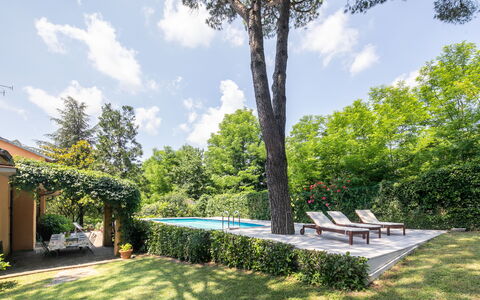 Villa Del Mugello: Cloud, Sky, Plant, Tree, Shade, Natural Landscape, Land Lot, Outdoor Furniture, Shrub, Grass