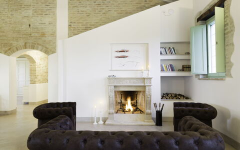 Villa Papiano: Property, Couch, Interior Design, Architecture, Wood, Hearth, Flooring, Living Room, Floor, Wall