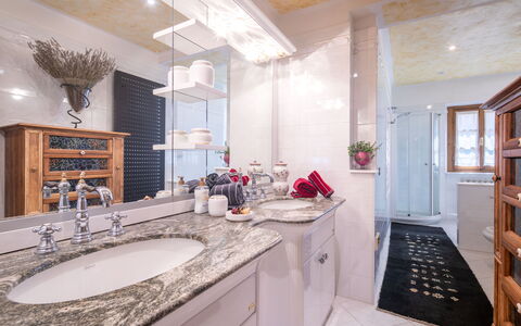 Valdambra Villa: Plumbing Fixture, Interior Design, Sink, Countertop, Flooring, Bathroom Cabinet, Bathroom, Tap, Cabinetry, Floor