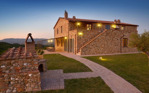 Villa Guardistallo: Sky, Plant, Property, Building, Architecture, Tree, Landscape, Grass, House, Residential Area