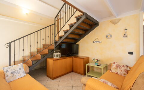 Villa Isola: Furniture, Property, Building, Comfort, Couch, Wood, Picture Frame, Interior Design, Stairs, Architecture