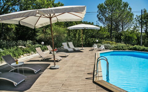 Villa Monteresi: Water, Plant, Sky, Tree, Swimming Pool, Shade, Outdoor Furniture, Sunlounger, Umbrella, Chair